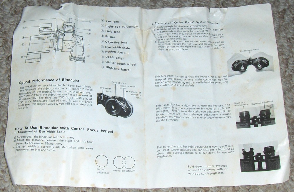 SEARS 47325120 Wide Angle 7x35mm BINOCULARS w/Case, Straps & Instructions