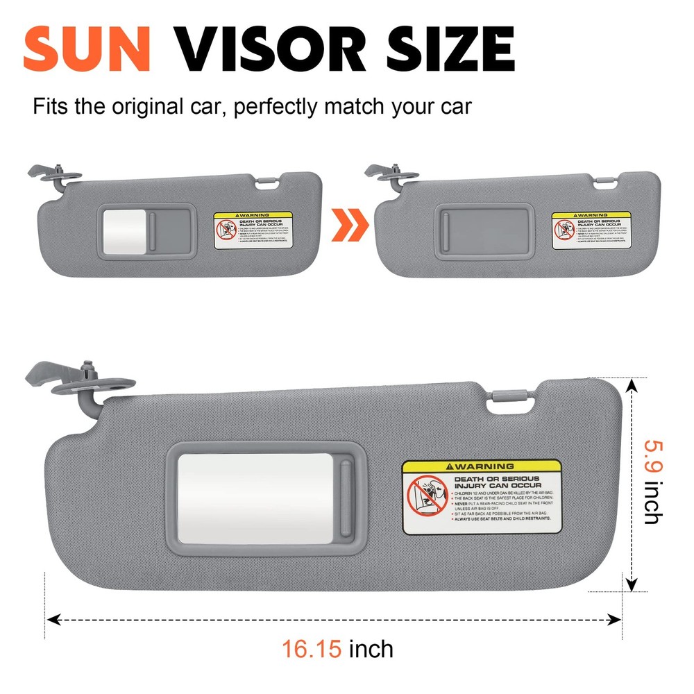 Gray Driver Left Side Sun Visor Replacement Compatible Side, Grey