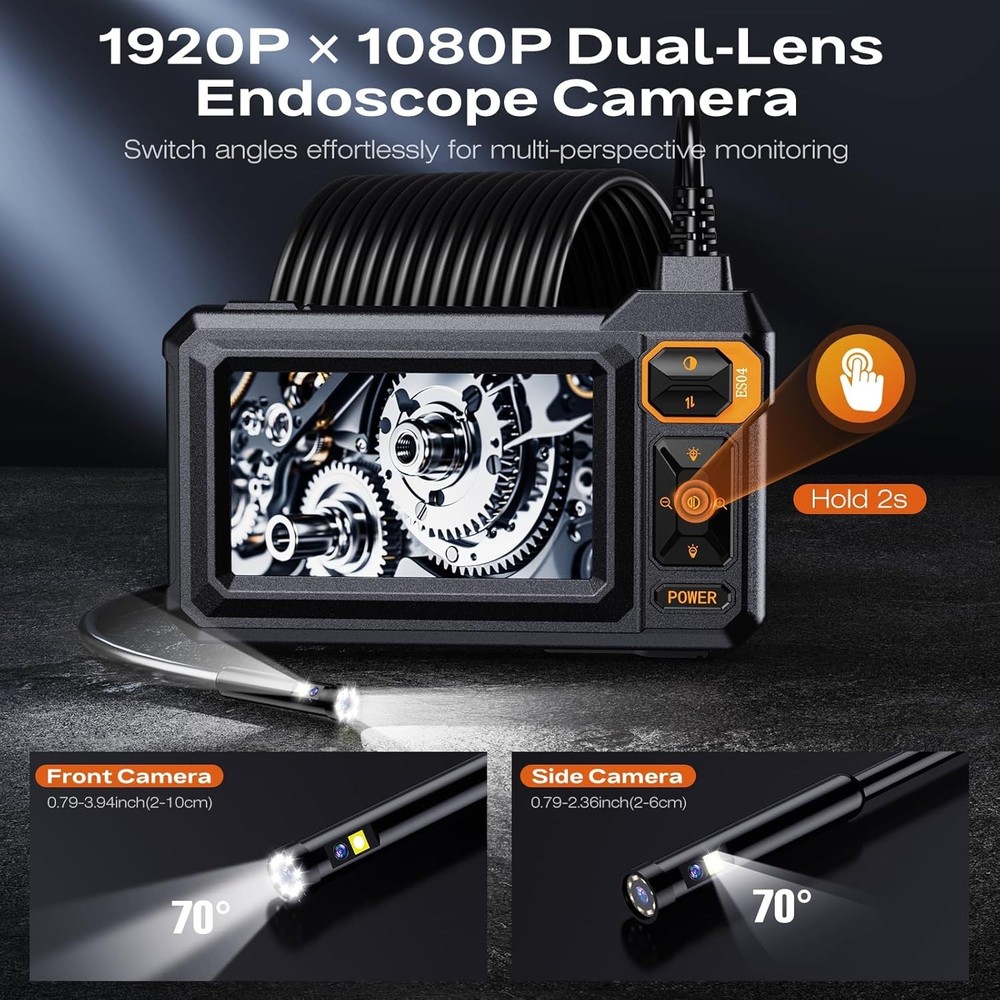 Dual Lens Borescope Camera, 4.3" HD IPS Screen