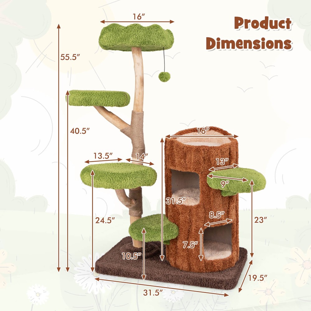 Multi-level Cat Tree w/ Double Decker Cat House Scratching Posts & Sisal Panel