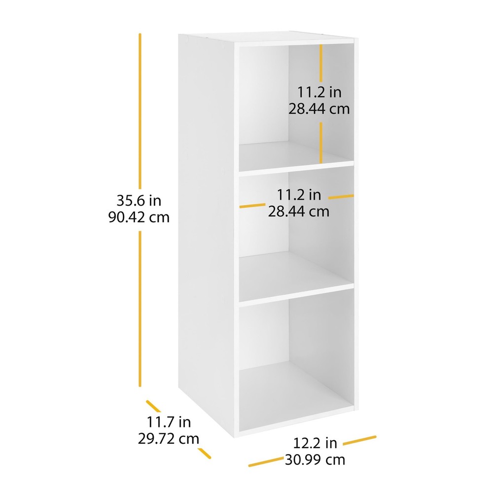 Whitmor 3 Cube Bookcase 3 Tier Stackable MDF Storage Organizer White 12.2x11.7x3