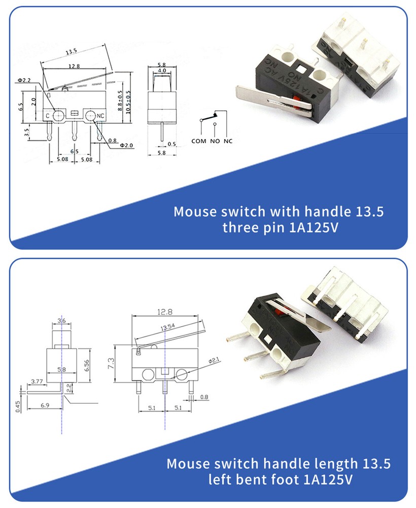 3-Pins PCB Momentary Push Micro Switche Micro Limit Switch 1A 125V Mouse Button