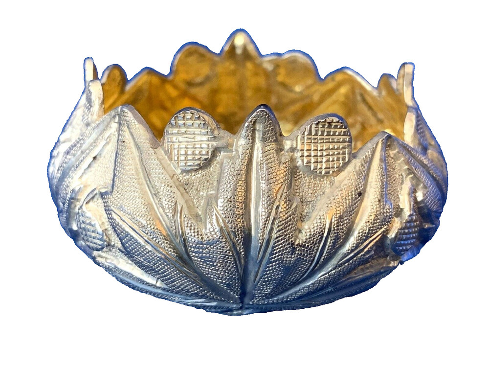 Vintage Repousse Silver Salt Cellar Gold Washed Interior