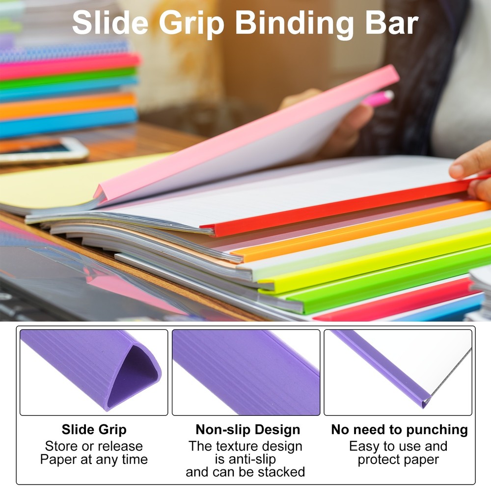30Pcs Binding Bars, 10mm Binding Bars 70 Sheets Capacity, Purple
