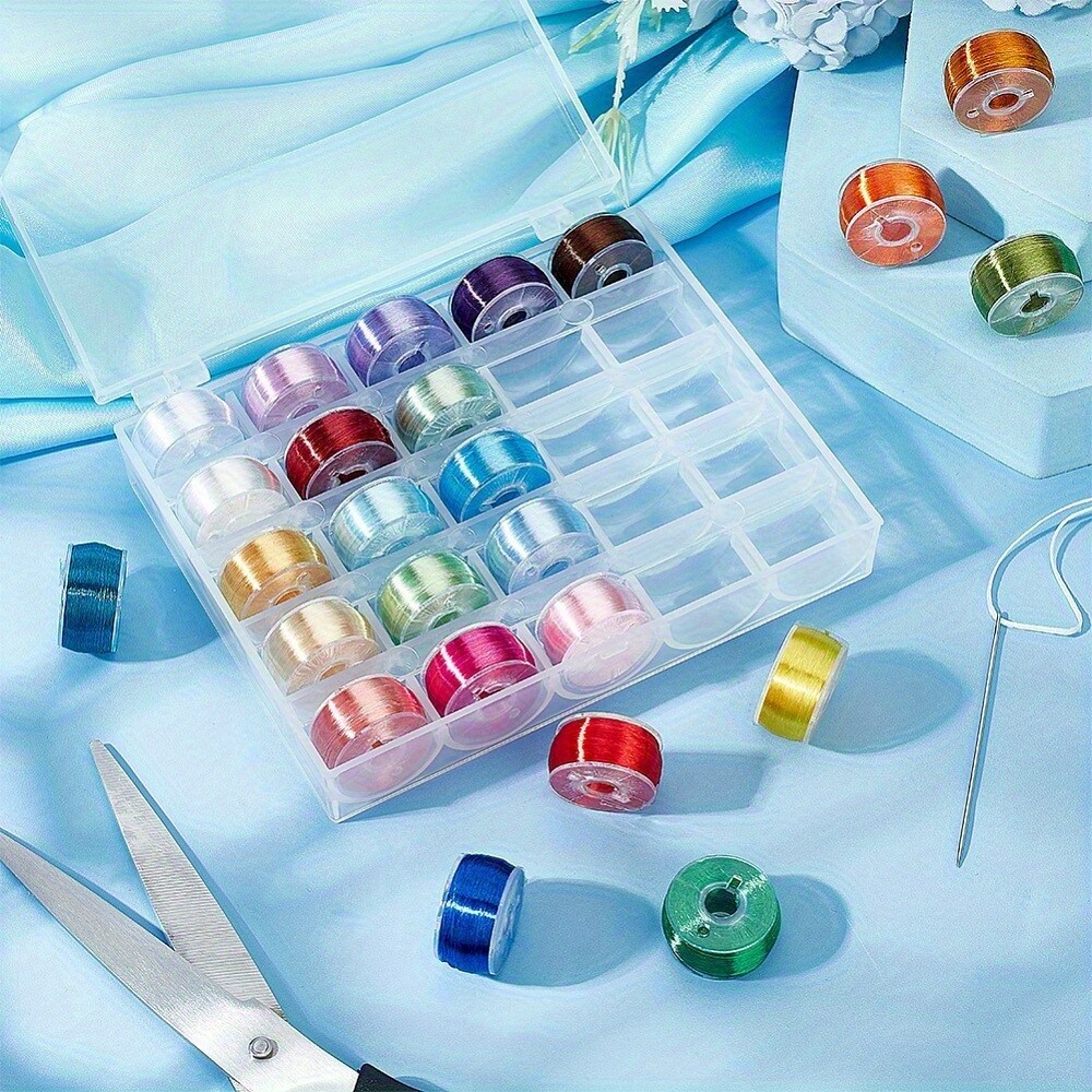 1box 25 rolls Polyester High Gloss Single-Strand Thread with Plastic Bobbin