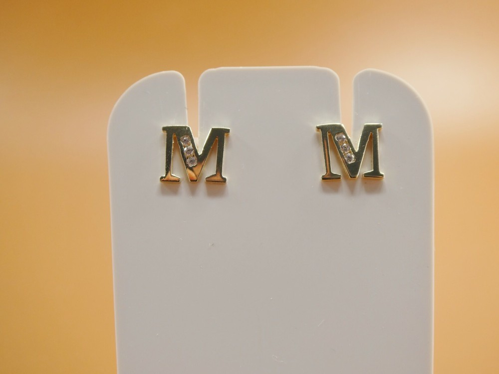 10K REAL SOLID YELLOW GOLD ALPHABET INITIAL PUSH BACK EARRING