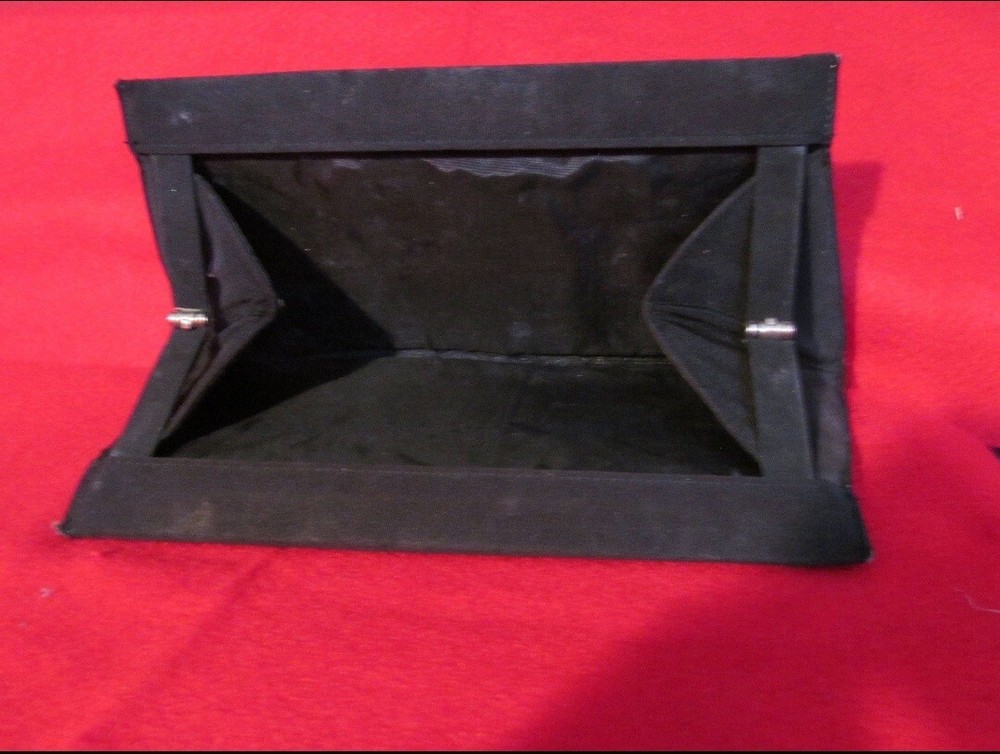 Vintage 40s Black Rayon Hinged Evening Clutch