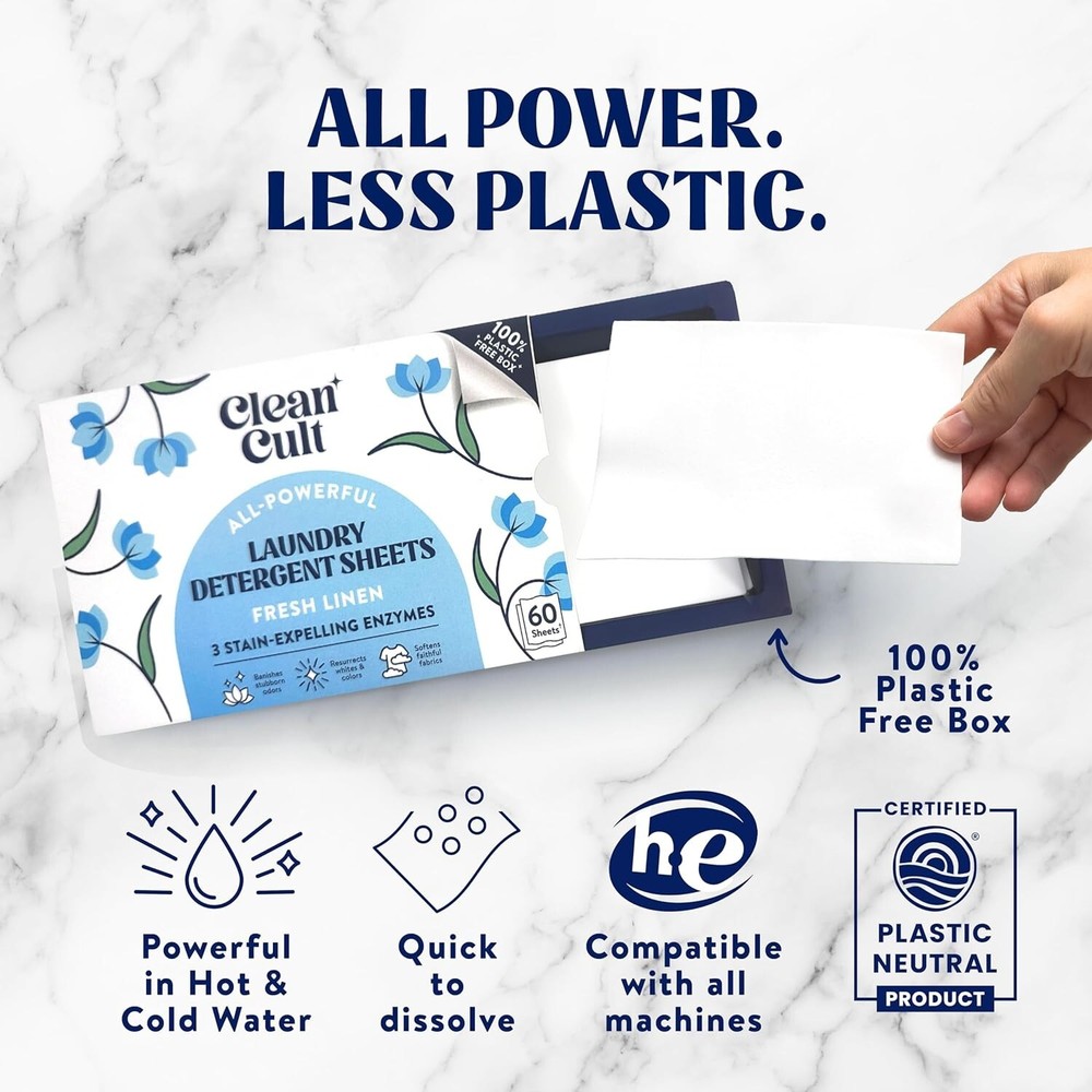 Cleancult Laundry Detergent Sheets Fresh Linen Scent 60 Count-B8