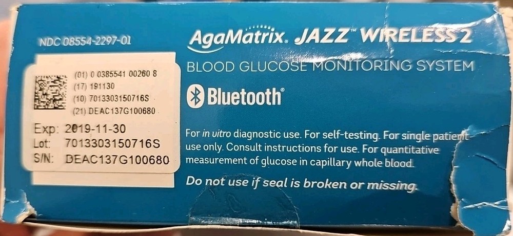 NEW Sealed! AgaMatrix Bluetooth Glucometer Wavesense Jazz Wireless 2 Syncs Power