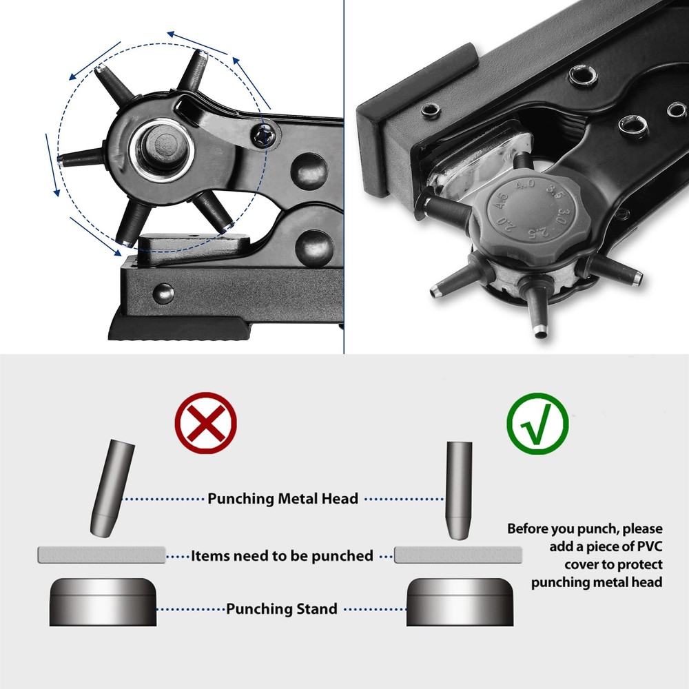 WORKPRO Desktop Leather Hole Punch Set, Rotary Belt Puncher, 6 Silver