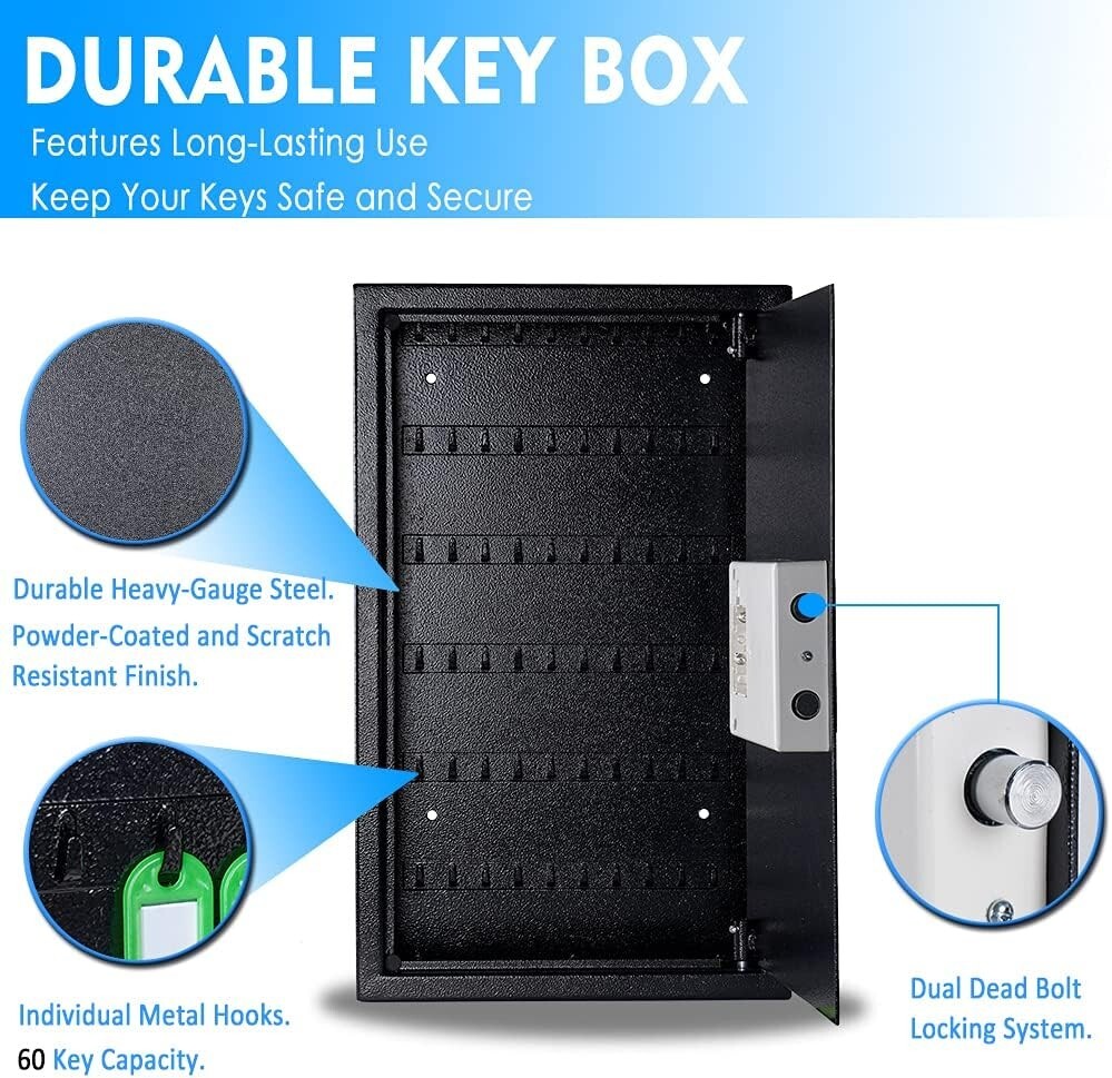 Key Box Wall Mount 60 Position Valet Digital Key Cabinet Lock Box with Code, ...
