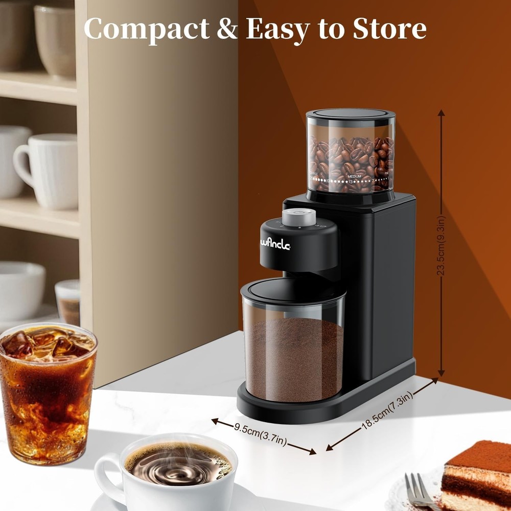 200W Conical Burr Coffee Grinder - 25 Grind Settings, Low Noise & Compact Design