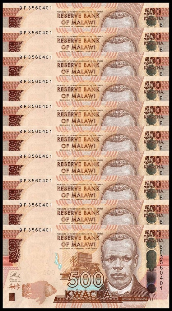 Malawi 500 Kwacha, 2017, P-66b, UNC X 10 PCS