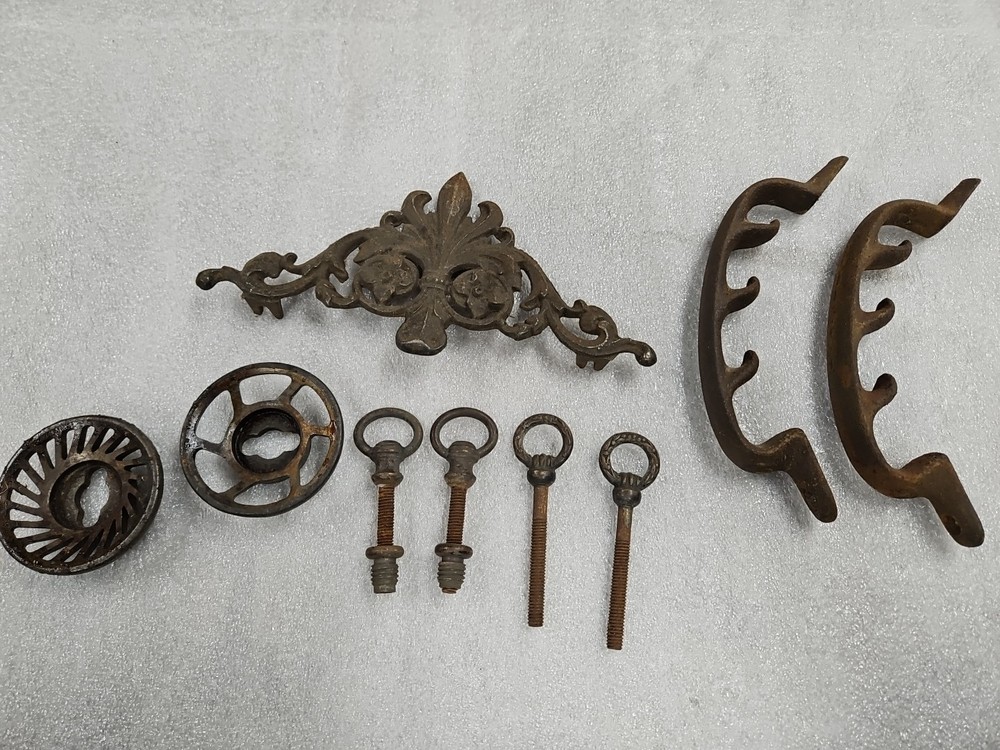 Antique Hardware Morris Chair, Mirror Pivots, Radiator Knobs, Ornate Inv#E162