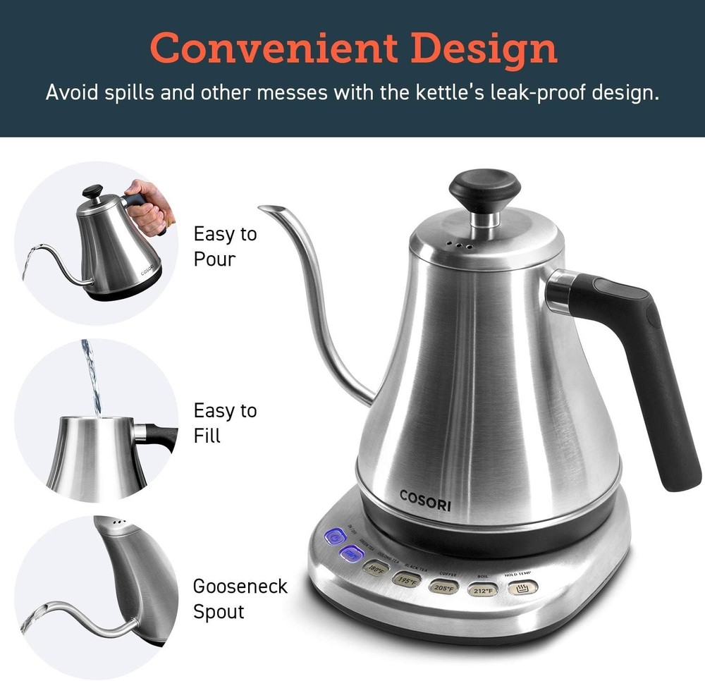 Electric Gooseneck Kettle with 5 Temperature Presets and Quick Heating Function