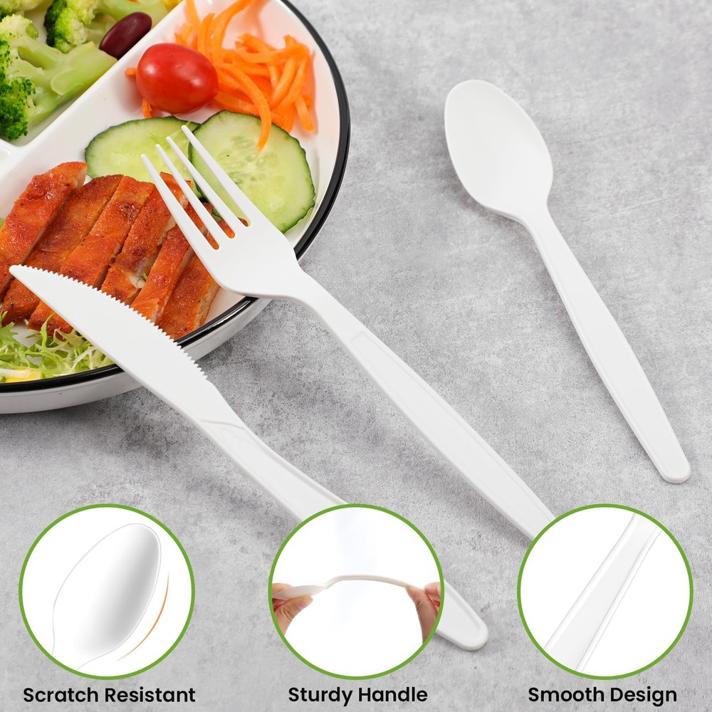 EZYLINKER Compostable Utensils Set 300Pack Utensil Set, Ivory White
