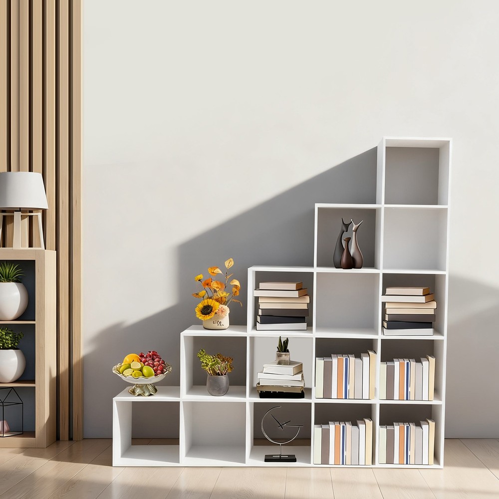 Ladder Cube Storage Bookcase L-shaped Corner Shelf 15-cube Organizer For Home