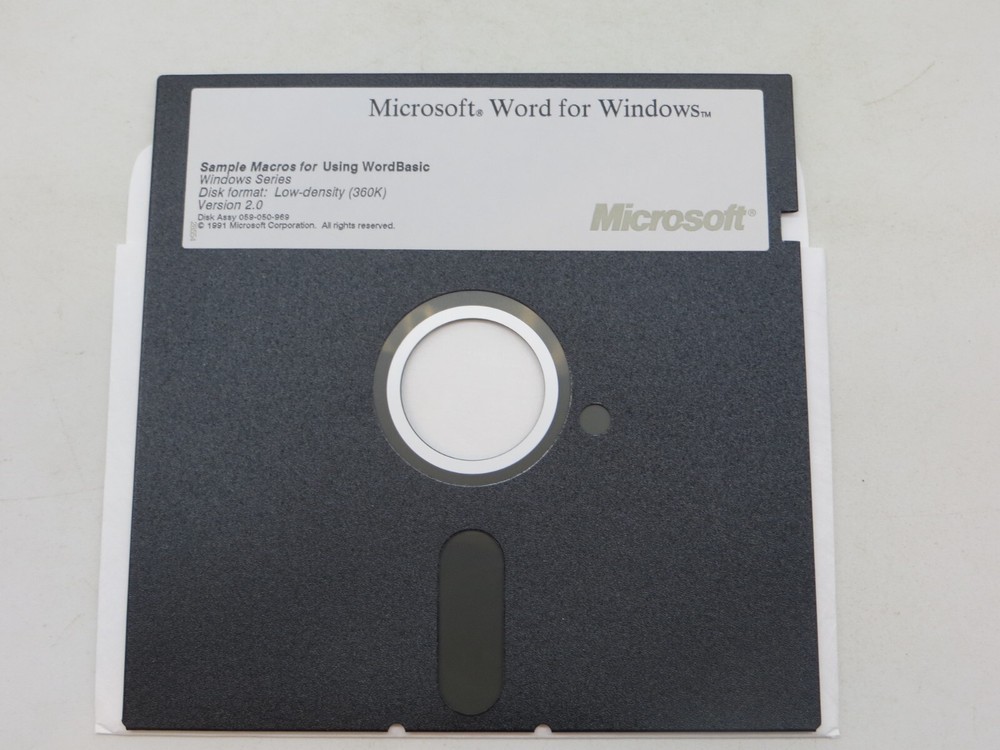 Microsoft Word for Windows Version 2.0 5.25" Floppy Disk Sample Macros WordBasic