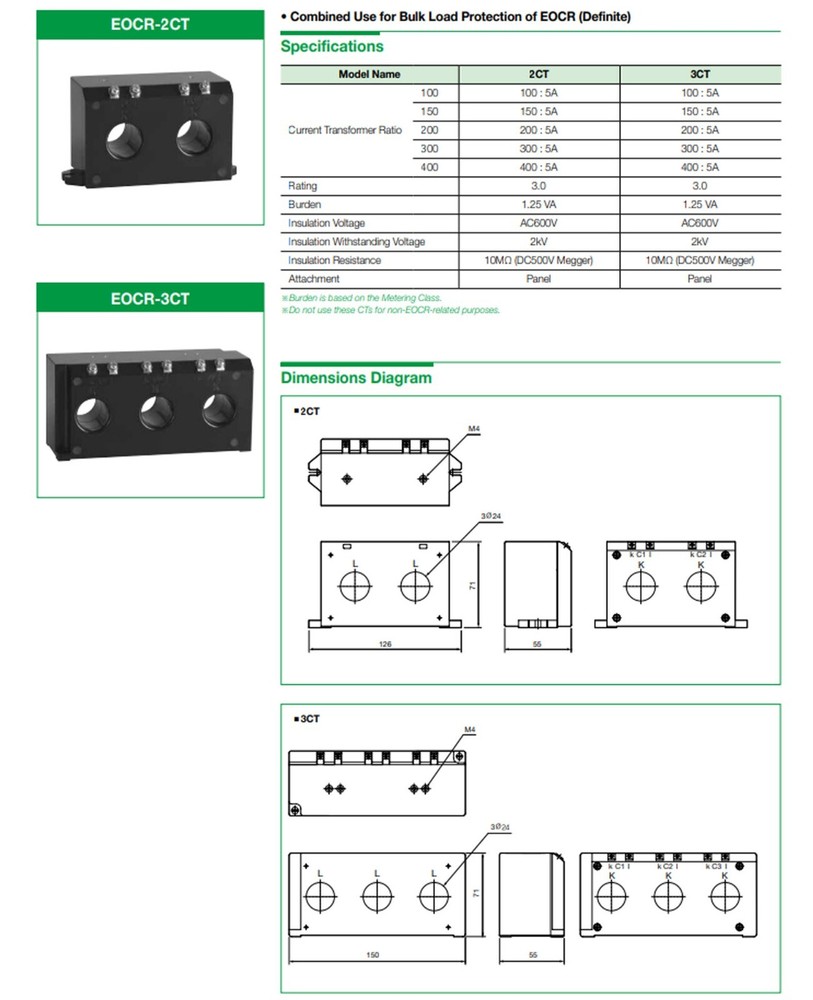 Schneider EOCR 2CT-D1-100-C 100:5A Current Transformer For EOCR Combination