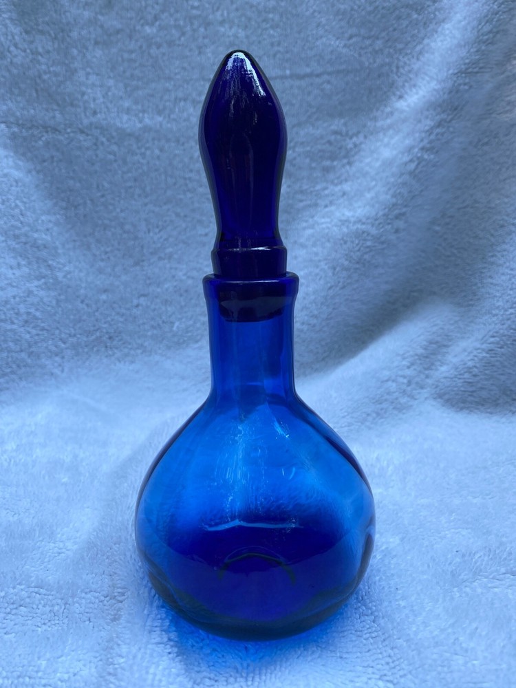 MCM Blenko Style Small Optic Perfume Bottle with stopper - Cobalt Blue