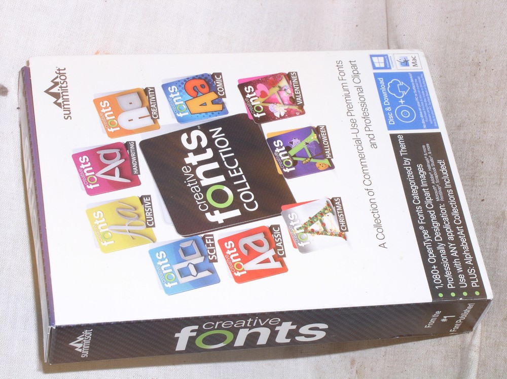 SEALED Summitsoft Creative Fonts Collection PC Windows/Mac Download AND DISC!