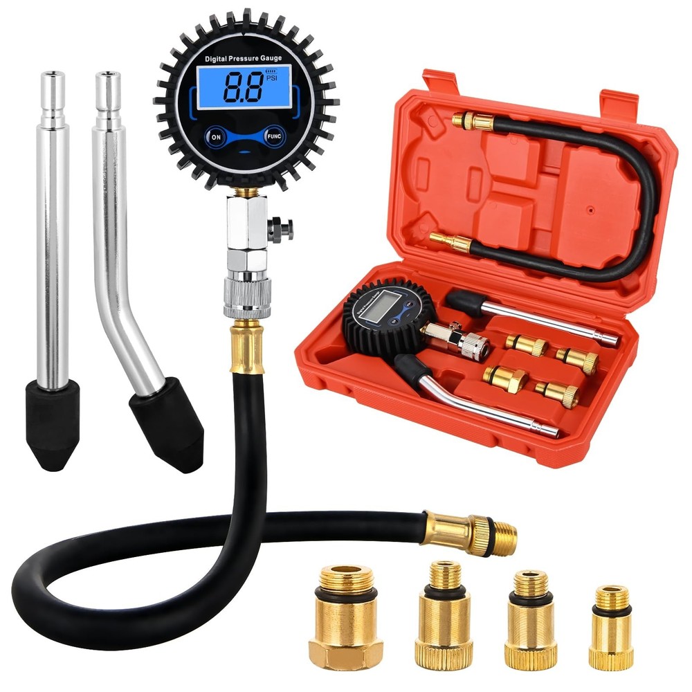 Digital Compression Tester Kit 0-250PSI for Petrol Engine Cylinder Test, Hose &