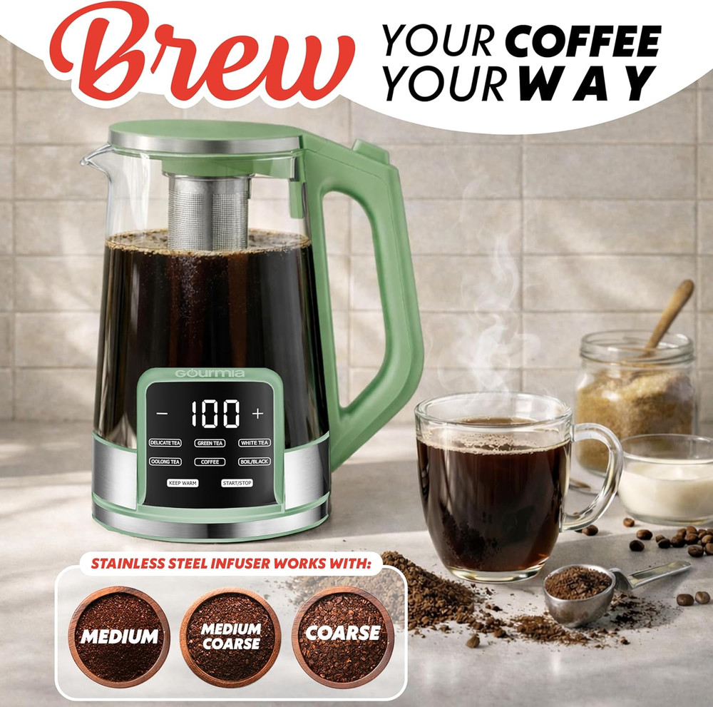 Electric Glass Kettle – 1.7L Programmable Tea & Coffee Brewer with Digital Touch