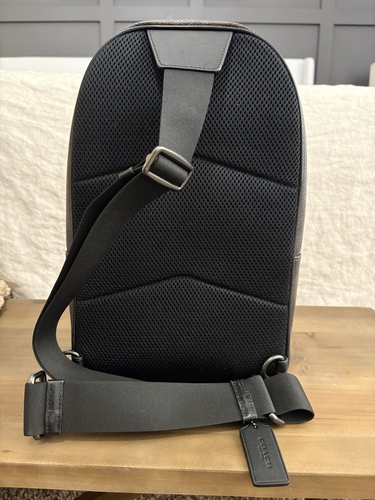 Coach Signature Logo Brown Tan Leather Backpack with Adjustable Strap