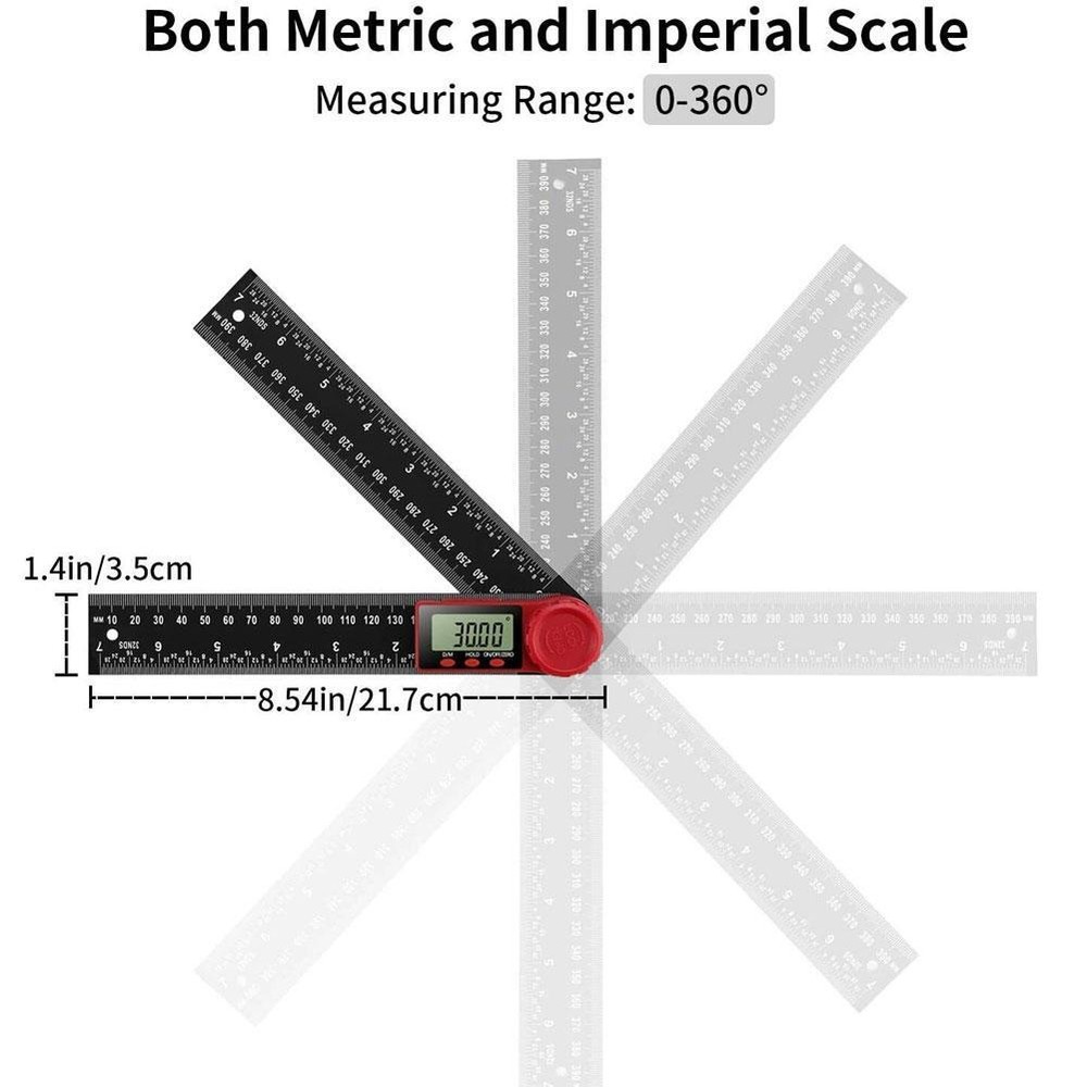 2In1 8In/200mm Digital Angle Finder Meter Protractor Ruler Measurement Tool