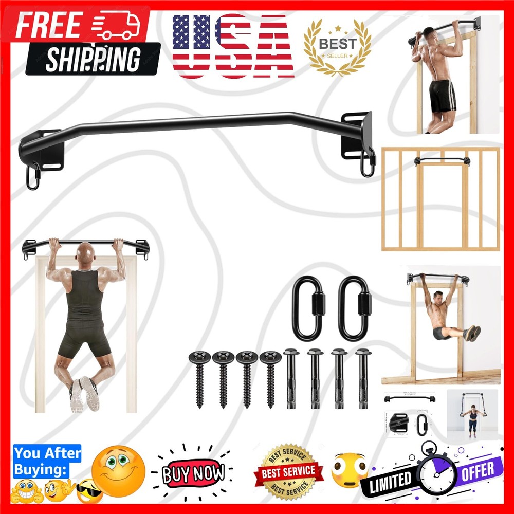 Heavy Duty Wall Mounted Pull Up Bar - 440lb Capacity for Home Workouts