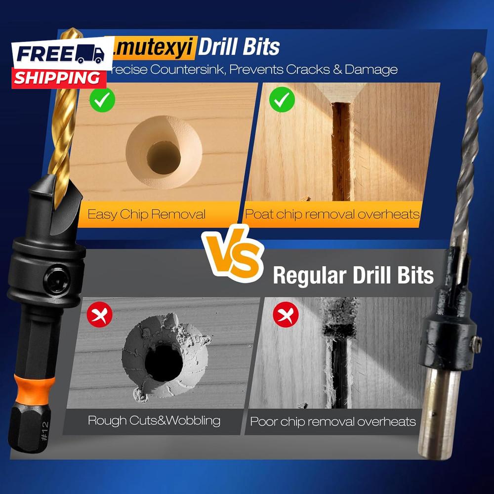 Countersink Drill Bit Set 11Pcs Countersink Drill Bits#4, #6, #8, #10, #12