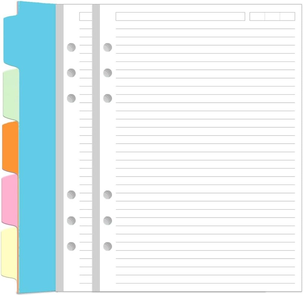 6 Hole Lined Paper Refills for A5 Binder - 100 Sheets/200 Pages 6 Ring White