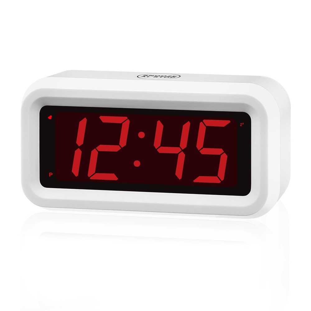 Alarm Clock, Digital Auto Night-Mode, Small, White Case-red Led