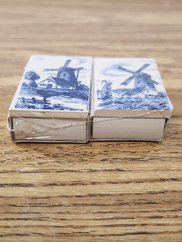 Matchbox Ceramic Decorative Top Blue & White Dutch Windmill