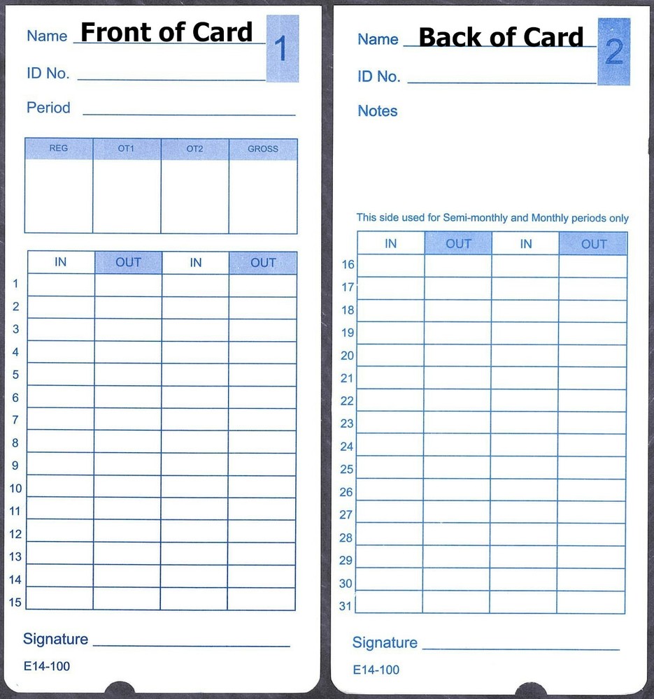 500 E14 TIME CARDS FOR LATHEM 400E TIME CLOCK (E14-100)