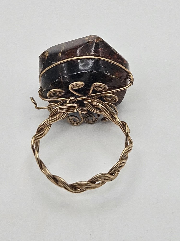 Handcrafted Amber Braided Wire Ring Size 9