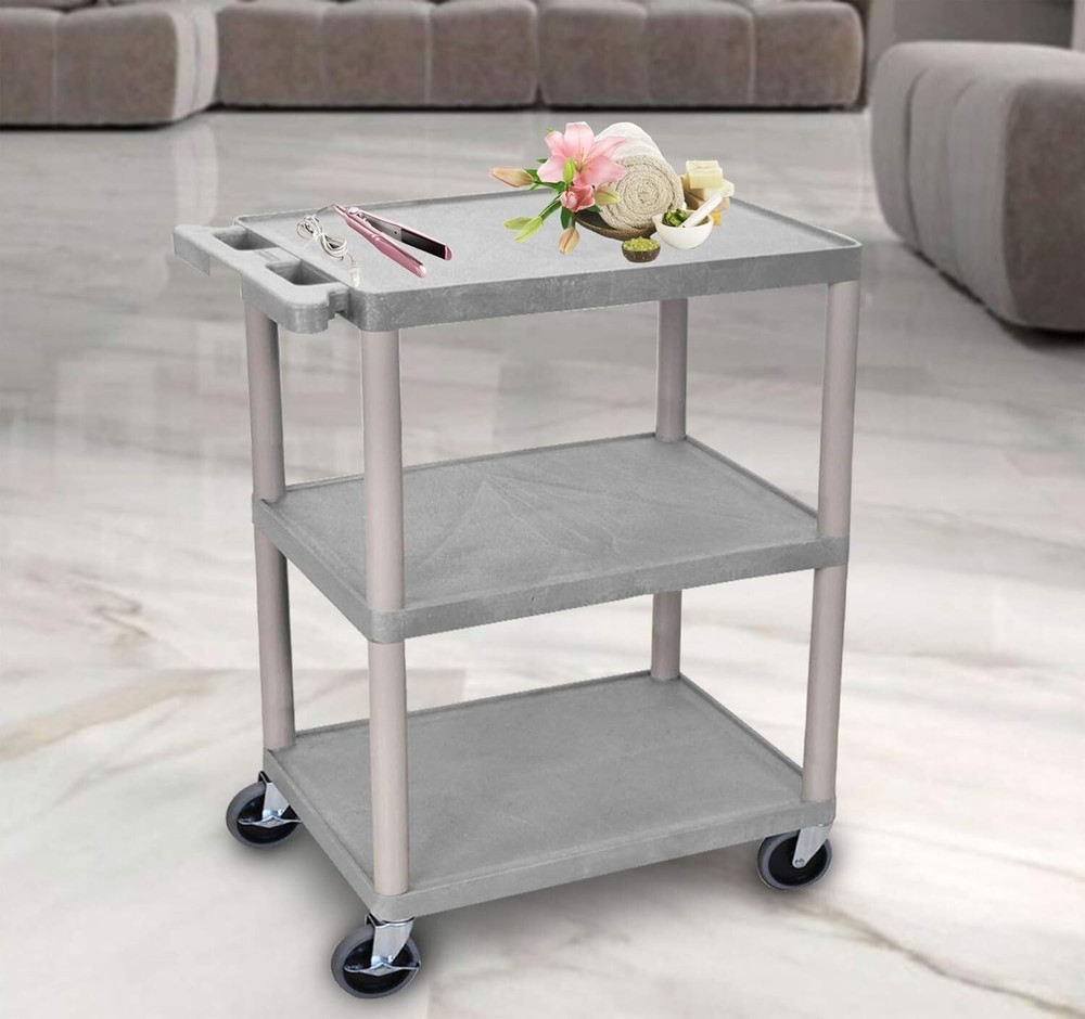 Luxor Multipurpose Storage Utility Cart 3 Shelves Structural Foam Plastic - Gray