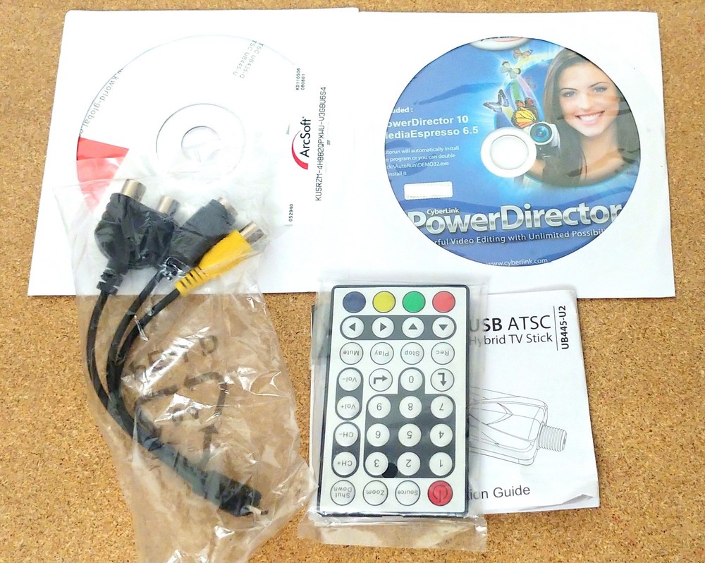 Kworld ub445-u2 Hybrid USB TV's Remote Control & AV Cable Along With Driver CD.