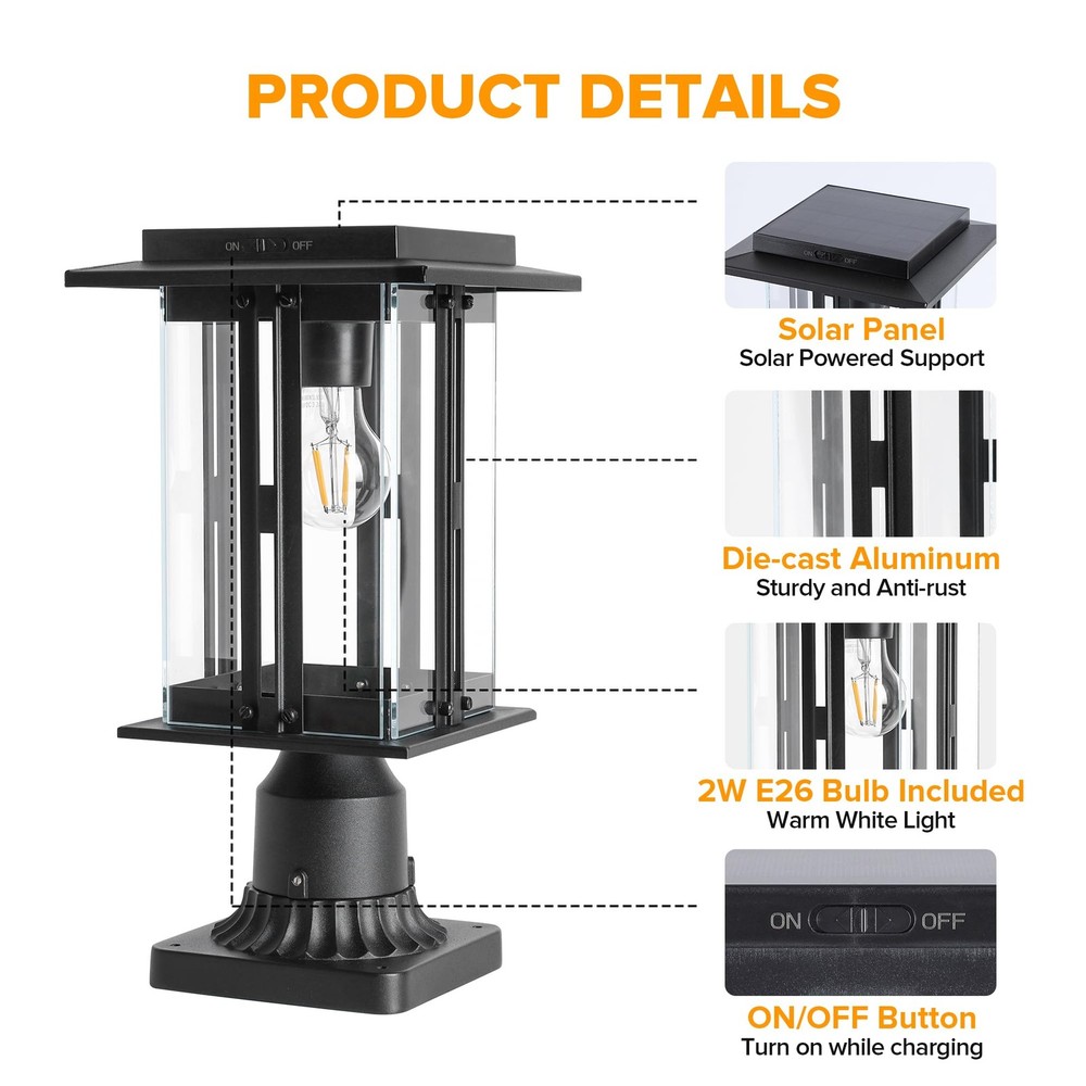 Lutec Solar Post Light 200 Lumens Waterproof