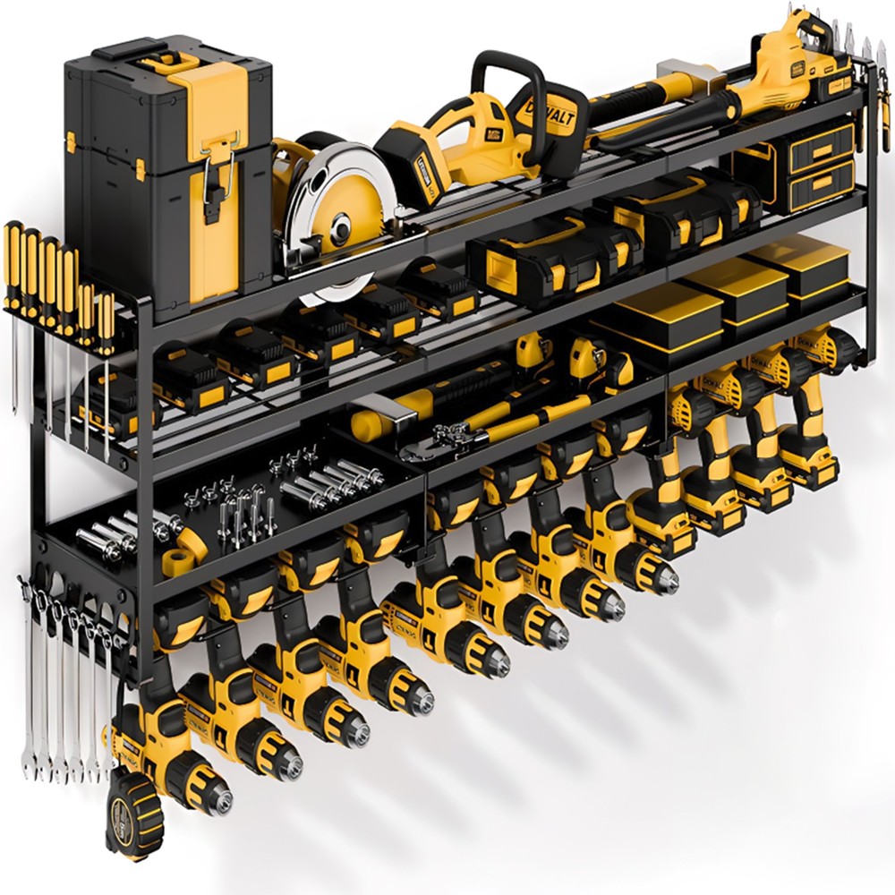 Power Tool Organizer Wall Mount - 600Lbs Load 4 Layer Storage Rack with 12 Drill