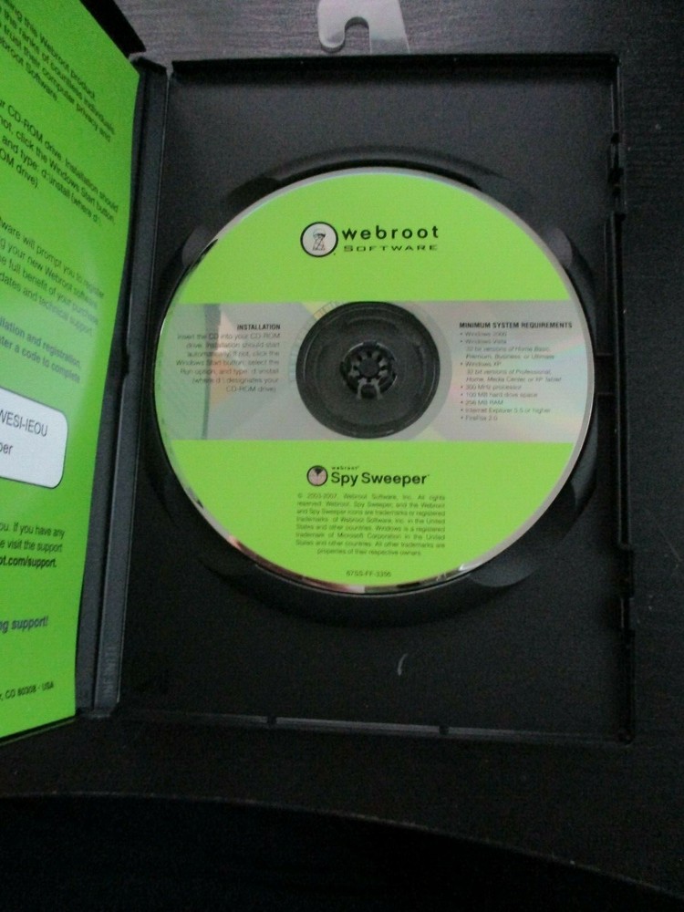 WEBROOT SOFTWARE, SPY SWEEPER, 2007 WITH DISK, EXCELLENT CONDITION