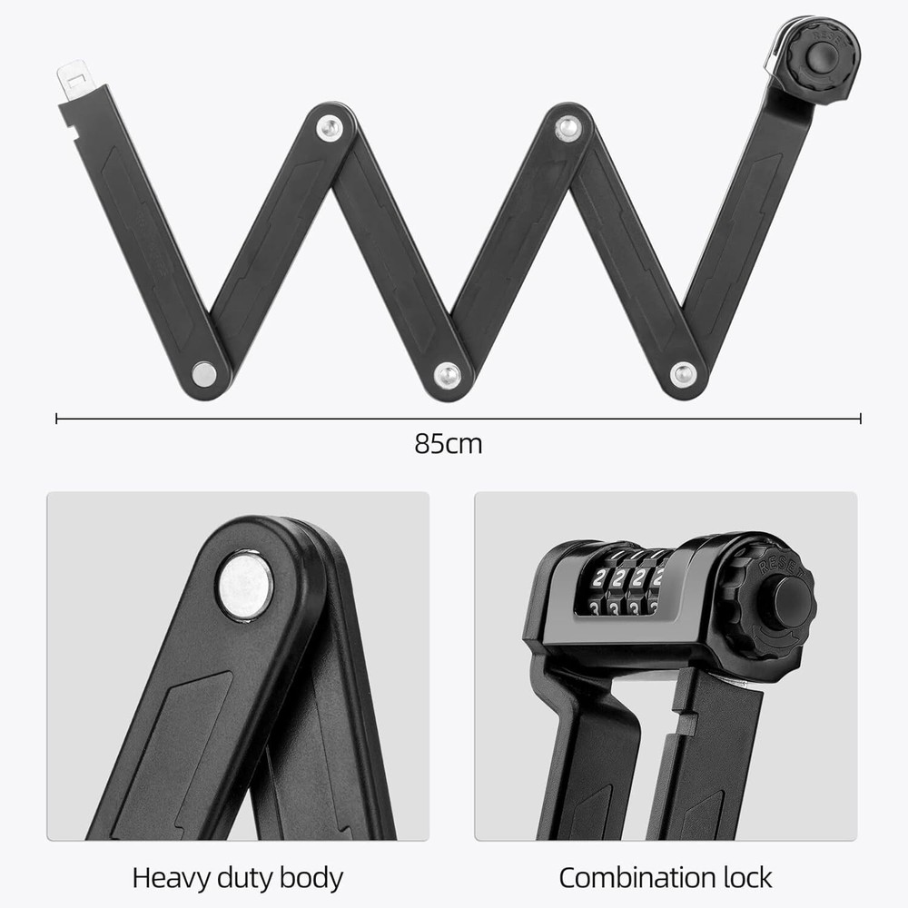 ROCKBROS Folding Bike Lock with Mount,Heavy Duty AntiTheft 4-Digit Foldable Lock