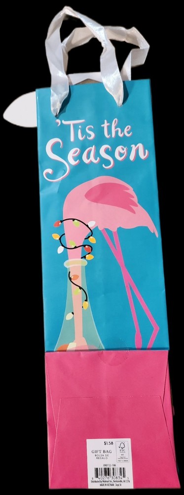Flamingo Wine Bottle Gift Bag with Tags