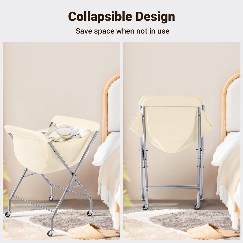Laundry Cart with Wheels, 33”H Easy Rolling Laundry Hamper with Removable Lin...
