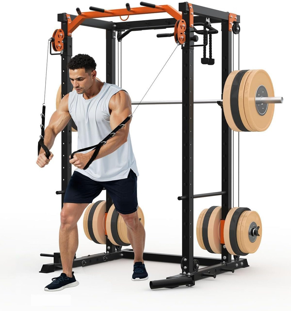 Power Cage, Power Rack with Cable Crossover System, 2000LBS Squat Rack with LAT