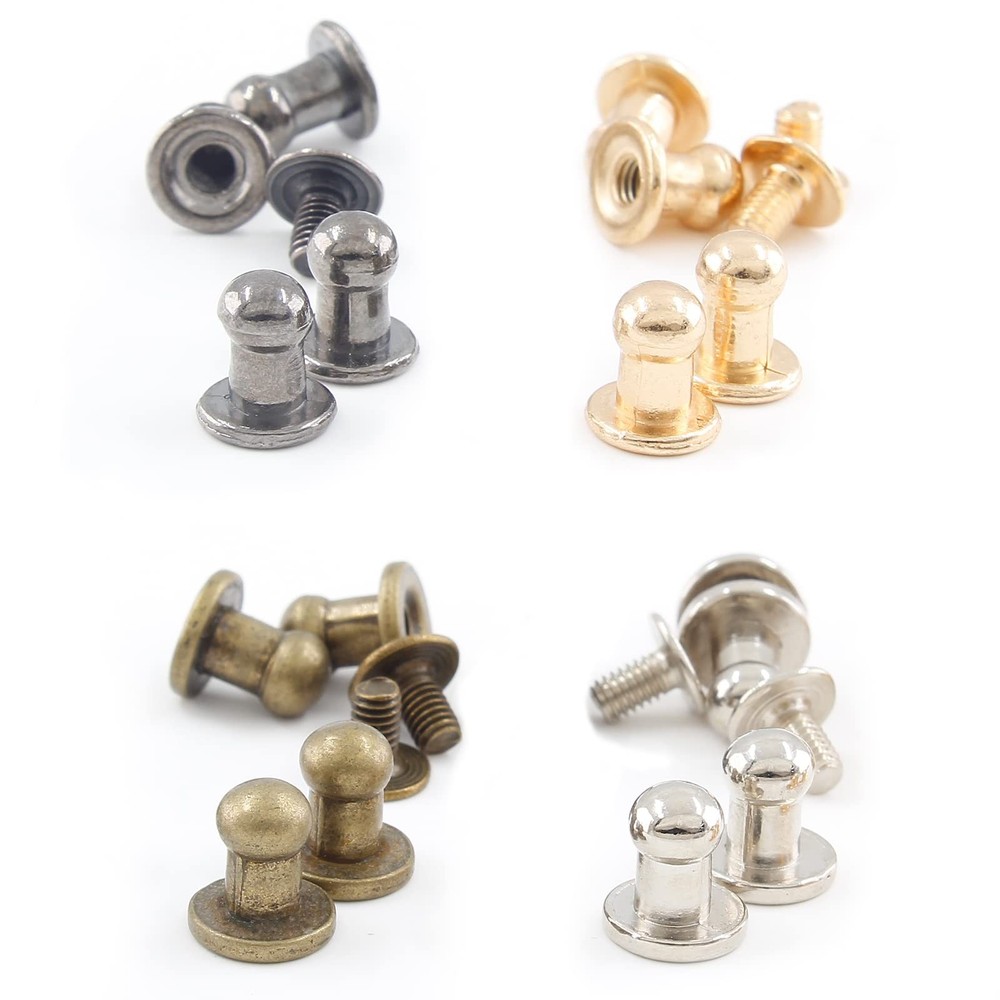 100Set 5mm Round Head Button Studs Solid Button Stud Screw Leather Button Riv...