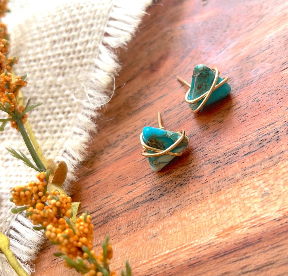 The Cleo Stud - Wire Wrapped Turquoise Jasper Gemstone Stud