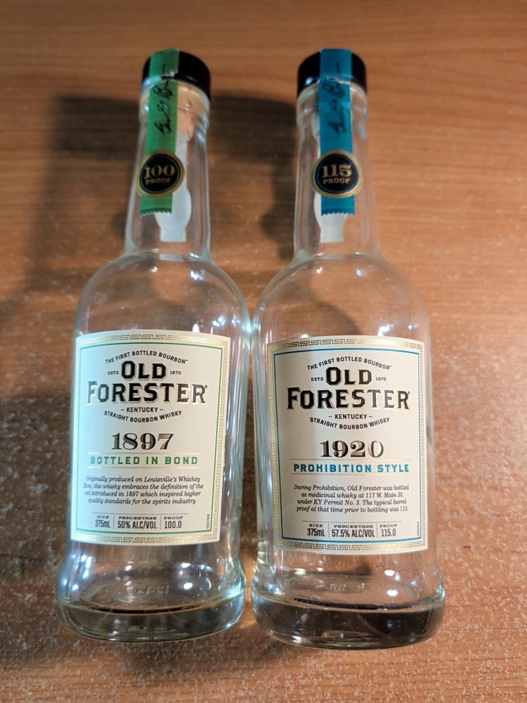Two Empty Old Forester 375 mL Glass Bottles, 1897 & 1920