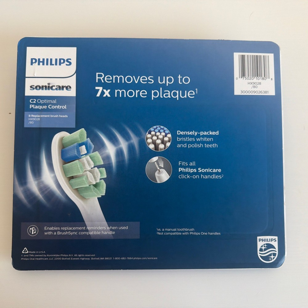 (8) Pack Philips Sonicare C2 Optimal Plaque Control Replacement Tooth Brush Head