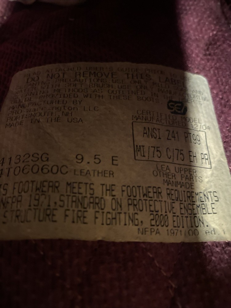 Pro Warrington Structural Fire Fighting Boots 9 1/2 e